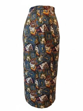 Vintage 90s Eagle River book print faux wrap midi skirt